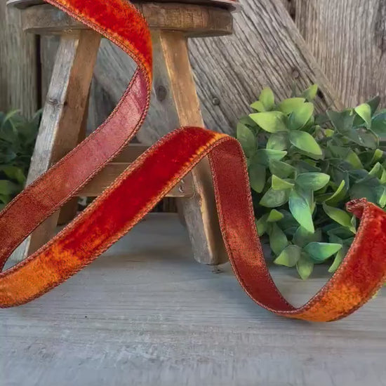 1" Cinnamon Velvet Ribbon, Farrisilk ribbon, fall velvet