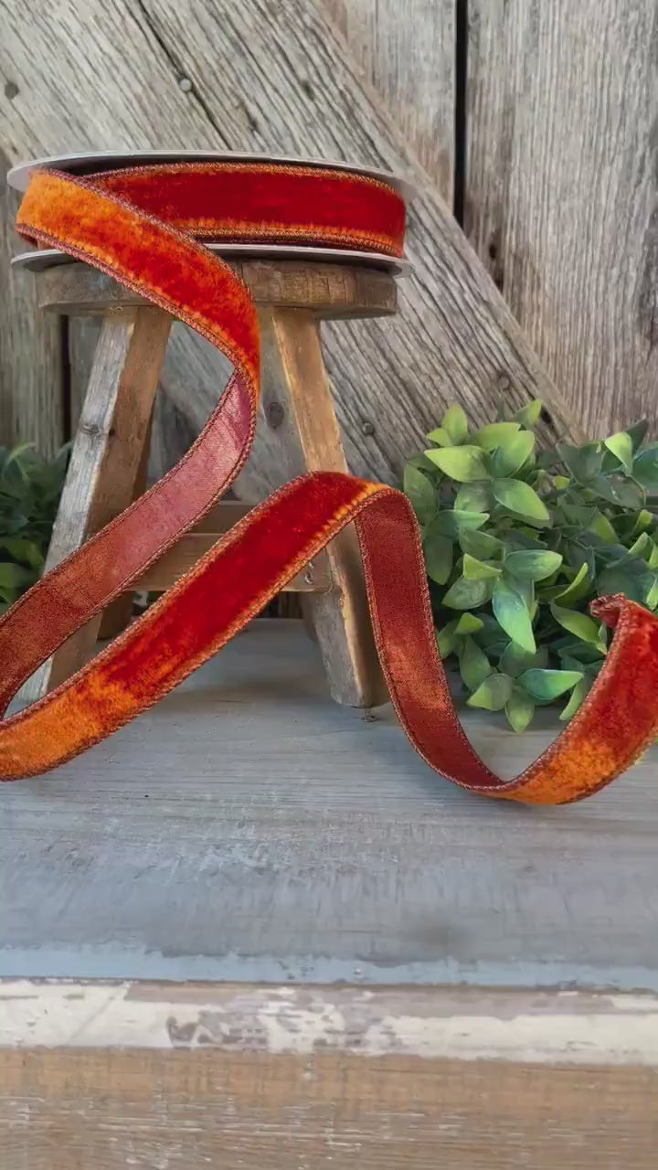 1" Cinnamon Velvet Ribbon, Farrisilk ribbon, fall velvet
