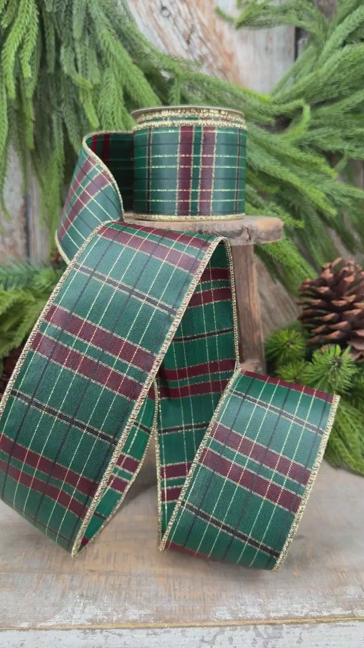 2.5" Hunter Green Plaid Ribbon, McKenzie Green Plaid Ribbon