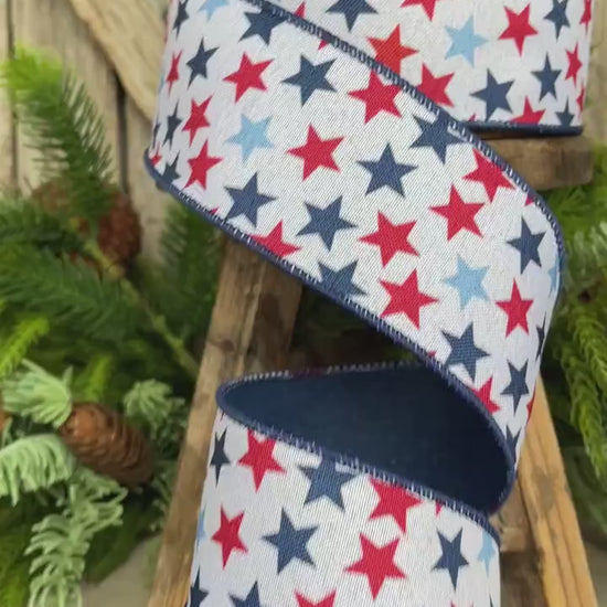 2.5" Patriotic Ribbon, Wired Ribbon, Stars Ribbon
