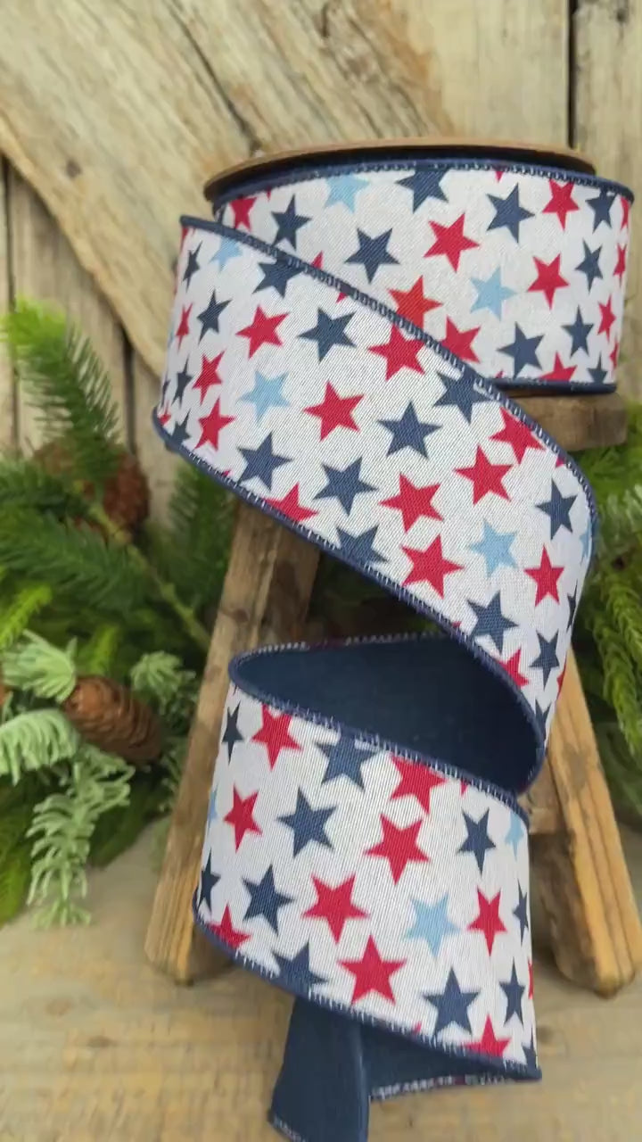 2.5" Patriotic Ribbon, Wired Ribbon, Stars Ribbon