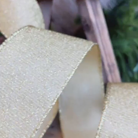 2.5" Gold Ribbon, Christmas Tree Ribbon, Gold Christmas Ribbon