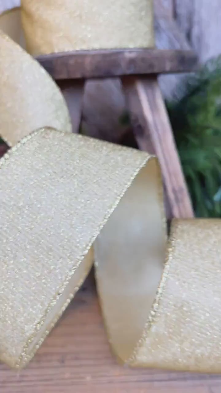 2.5" Gold Ribbon, Christmas Tree Ribbon, Gold Christmas Ribbon