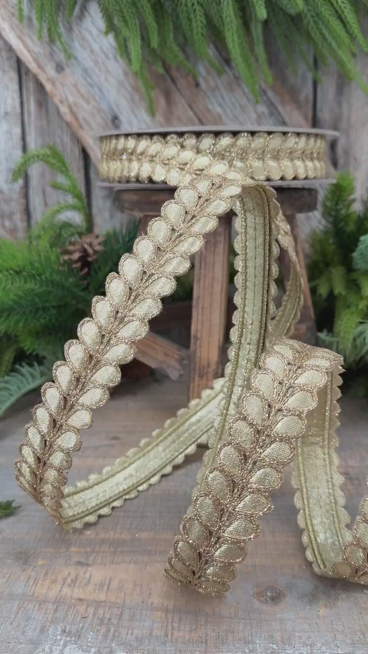 1" Gold Ribbon, Gold Gilded Garland Ribbon by Farrisilk
