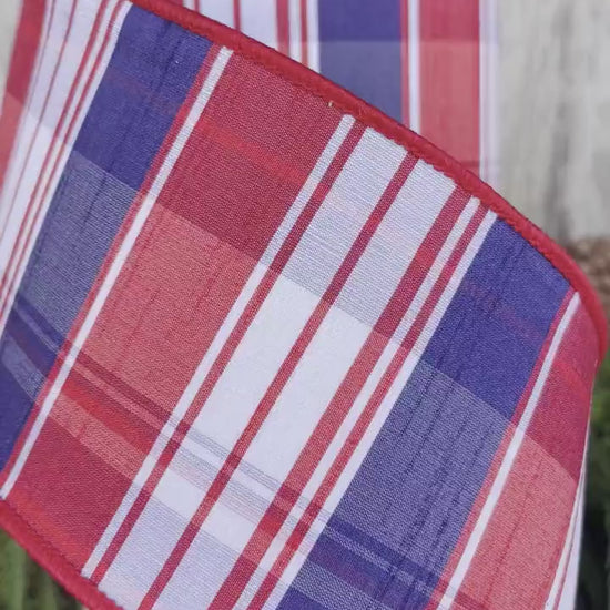 4" Patriotic Plaid Ribbon, Farrisilk Ribbon, Hampton Plaid