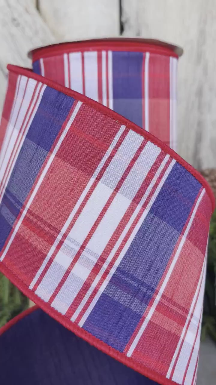 4" Patriotic Plaid Ribbon, Farrisilk Ribbon, Hampton Plaid