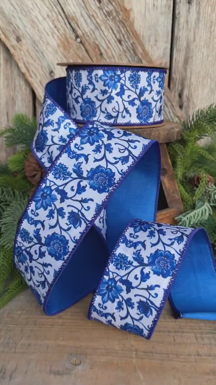 2.5" Blue Chinoiserie Ribbon