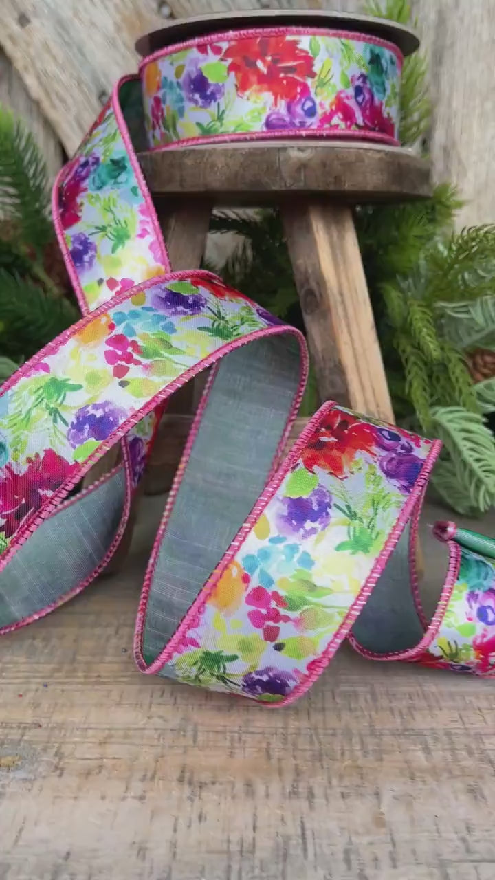 1.5" Floral Ribbon, wired Ribbon, Spring Ribbon