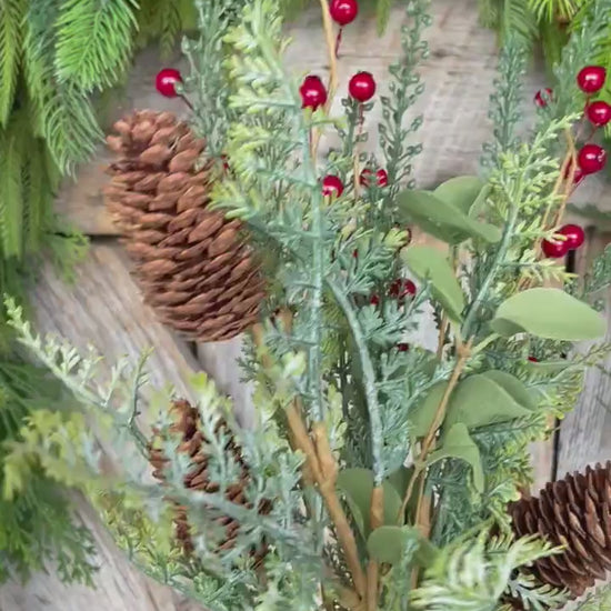 18" Mixed Pinecone Spray, Winter Pine Spray, Artificial Pine