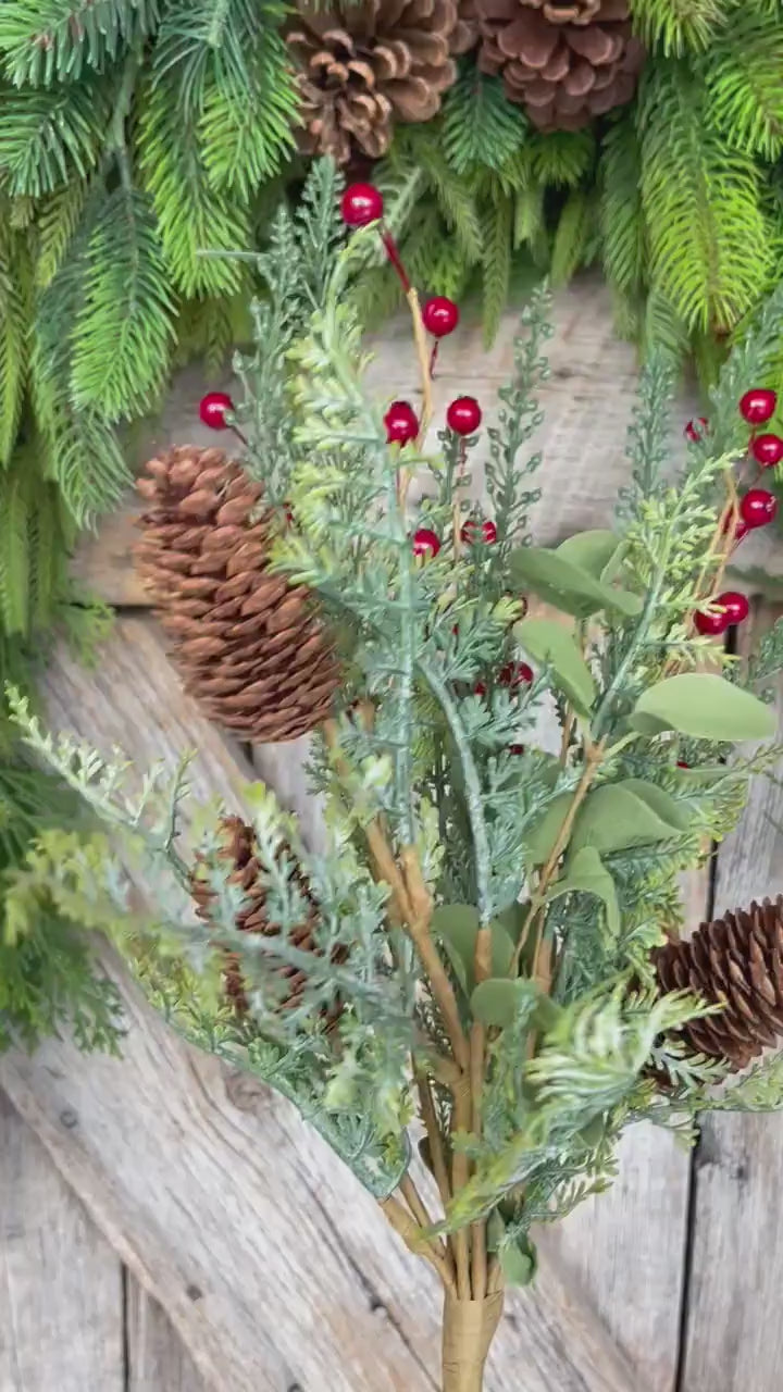 18" Mixed Pinecone Spray, Winter Pine Spray, Artificial Pine