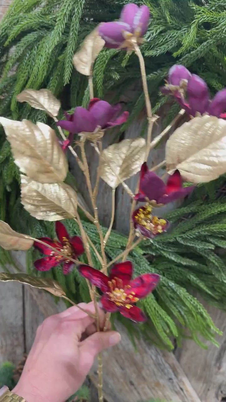 28" Burgundy Clematis Spray, Burgundy Christmas Floral