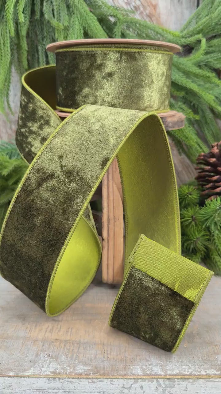2.5" Moss Green Velvet Ribbon, Wired RIbbon