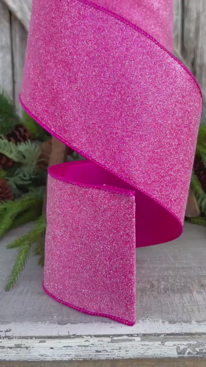4" Hot Pink sugar candy ribbon, Farrisilk Ribbon, Wired Ribbon