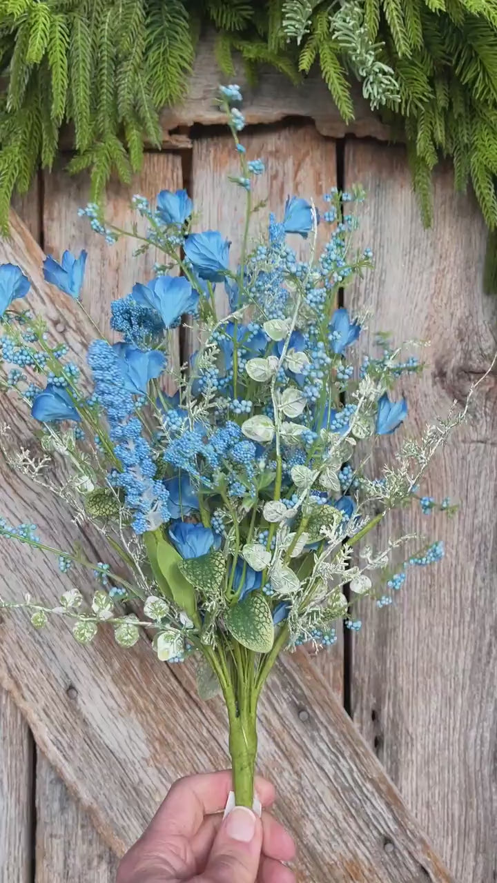 22" Blue Floral Filler Bush, Blue Greenery Bush
