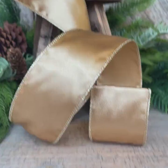 2.5" Gold Ribbon, Christmas Ribbon, Shimmer Ribbon
