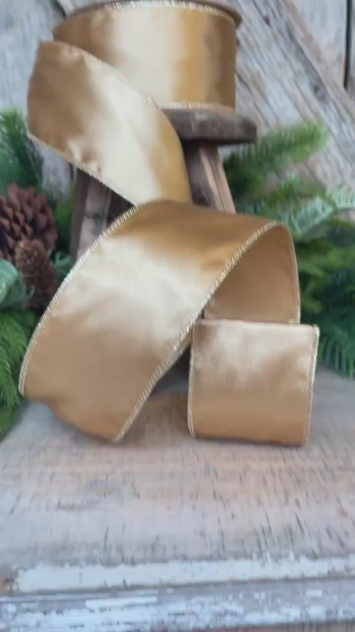 2.5" Gold Ribbon, Christmas Ribbon, Shimmer Ribbon