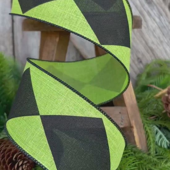 2.5" Lime Green Harlequin Ribbon, Farrisilk Ribbon, Lime Green Dark Diamonds by Farrisilk