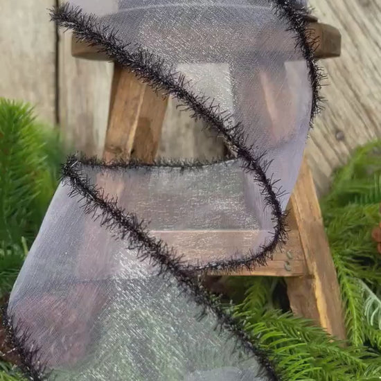 2.5" Sheer Creepy Wired Ribbon, Farrisilk Ribbon, Halloween Ribbon