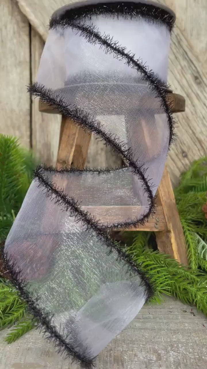 2.5" Sheer Creepy Wired Ribbon, Farrisilk Ribbon, Halloween Ribbon