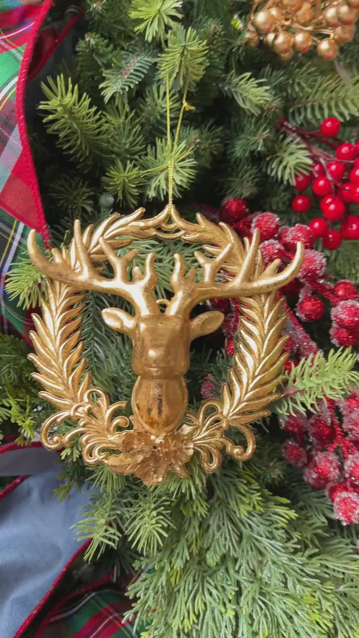 6" Gold Deer Head Ornament, Preppy Christmas Ornament