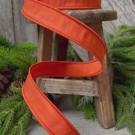 1" Orange Taffeta Ribbon, Farrisilk Ribbon, Wired Ribbon