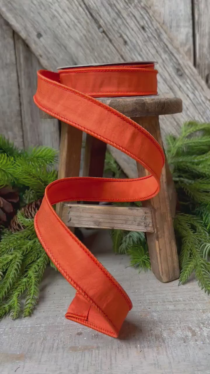 1" Orange Taffeta Ribbon, Farrisilk Ribbon, Wired Ribbon