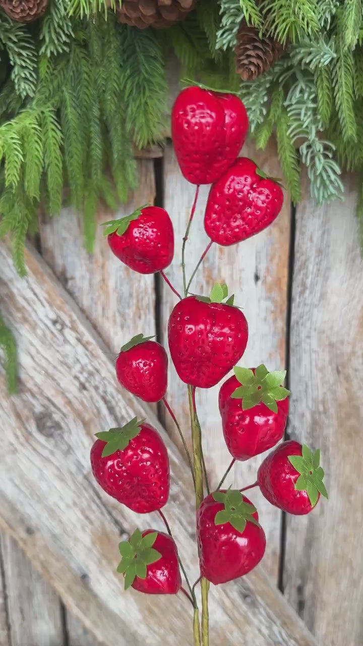 24" Strawberry Floral Stem, Fake Strawberry Spray, Summer Floral Spray