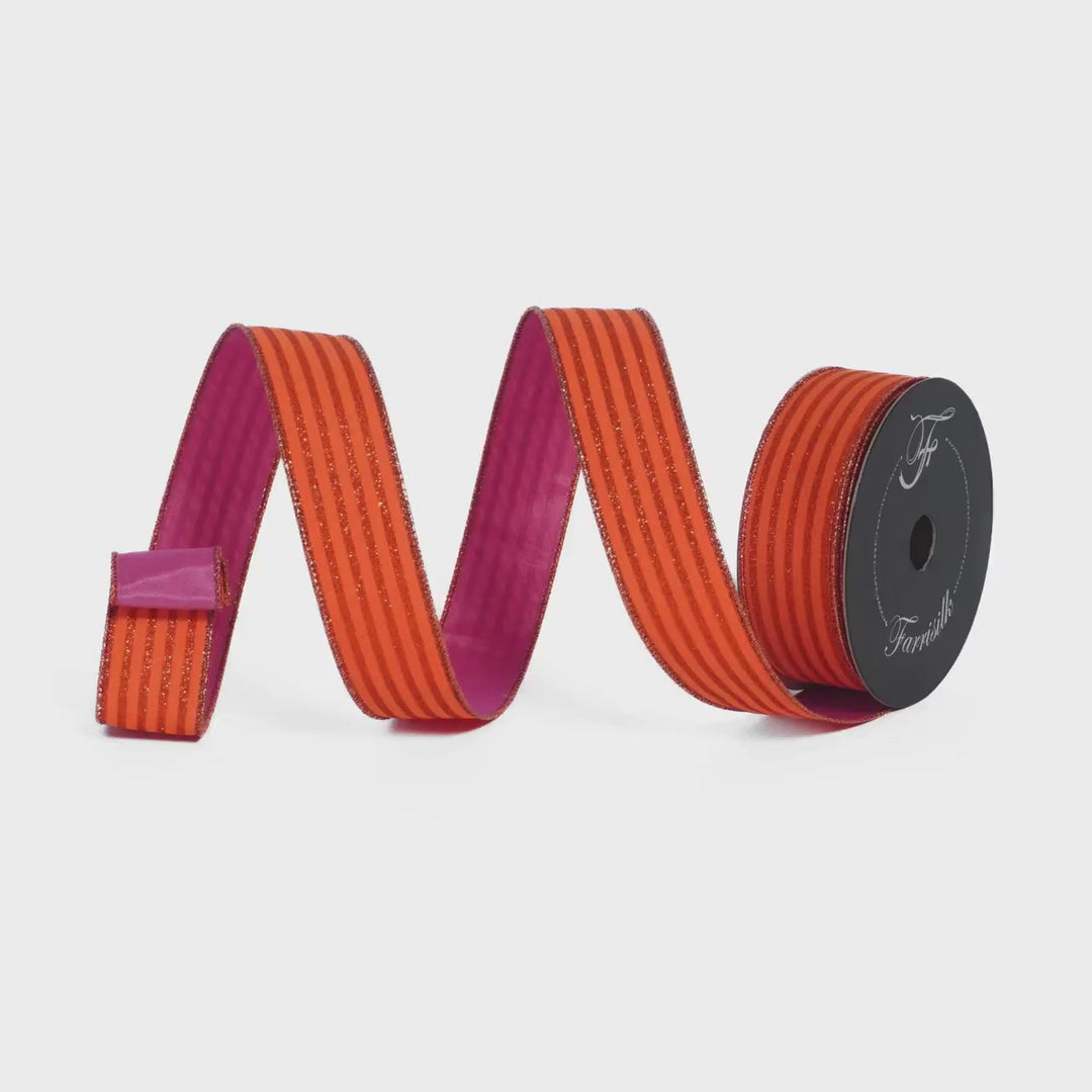 1.5" Orange Pink Ribbon, Farrisilk Ribbon, Specter Stripes Ribbon
