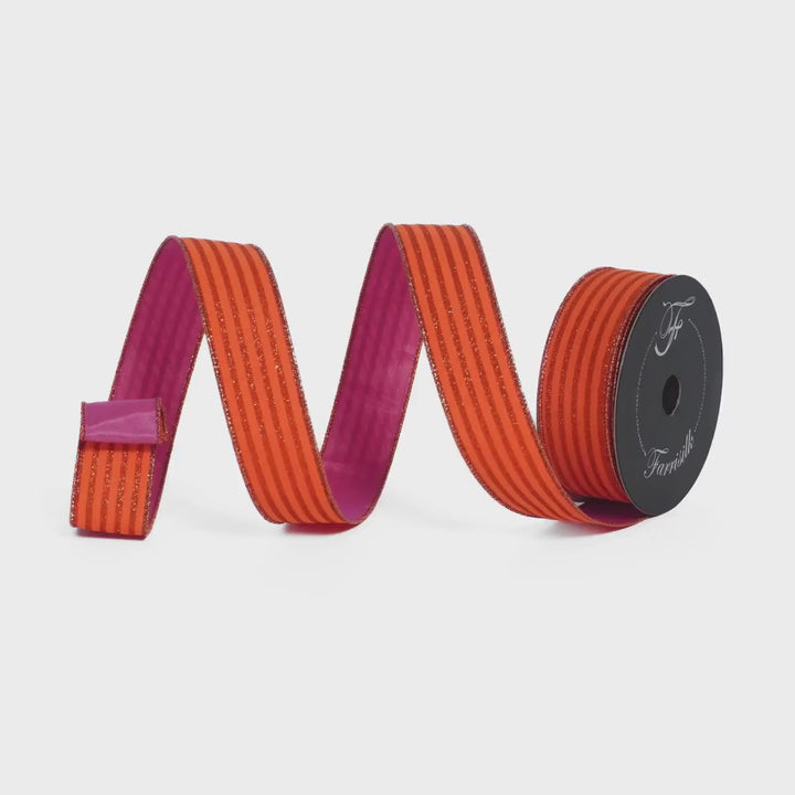 1.5" Orange Pink Ribbon, Farrisilk Ribbon, Specter Stripes Ribbon
