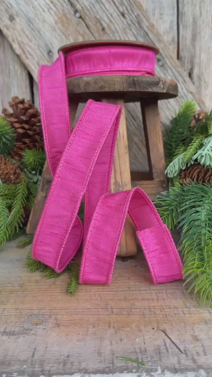 1" Pink Dupioni Ribbon, Wired Ribbon, Bubblegum Pink Ribbon