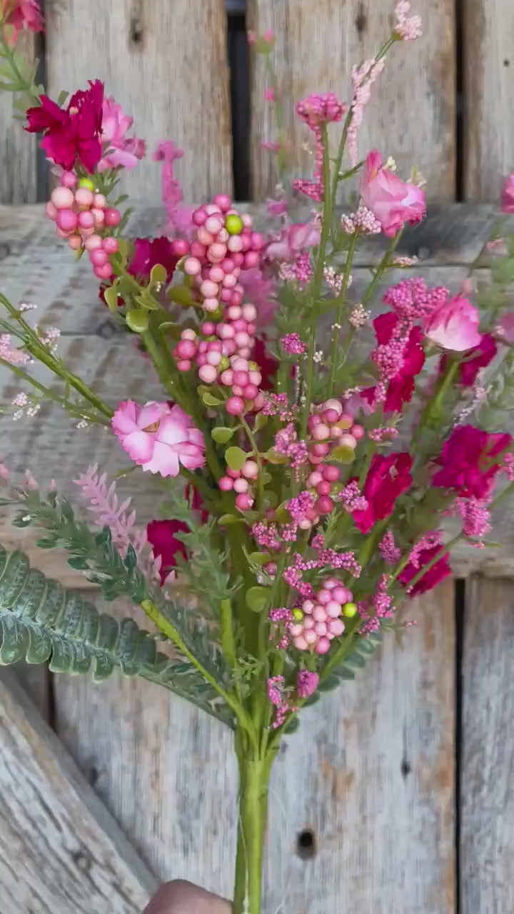 20" Pink Mixed Wild Flower Bush, Floral Filler Spray, Spring Florals