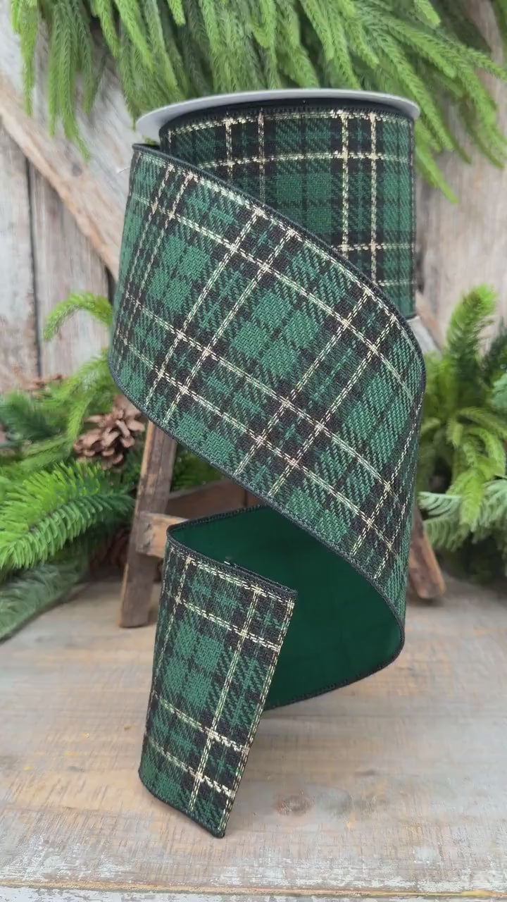 4" Green Holiday Plaid Ribbon by Farrisilk