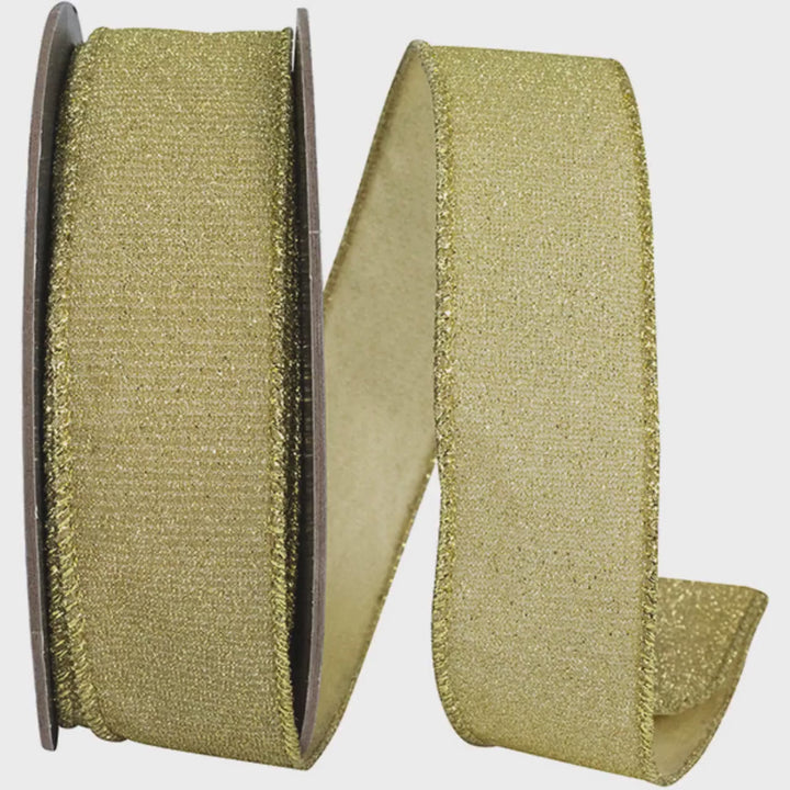 1.5" Gold Glimmer Sparkle Metallic Wired Ribbon – 10 Yards