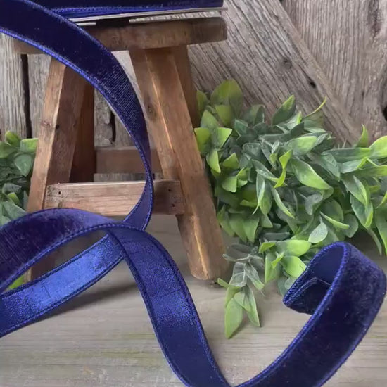 1" Navy Blue Velvet Ribbon, Velvet Ribbon, Farrisilk Wired Velvet Ribbon