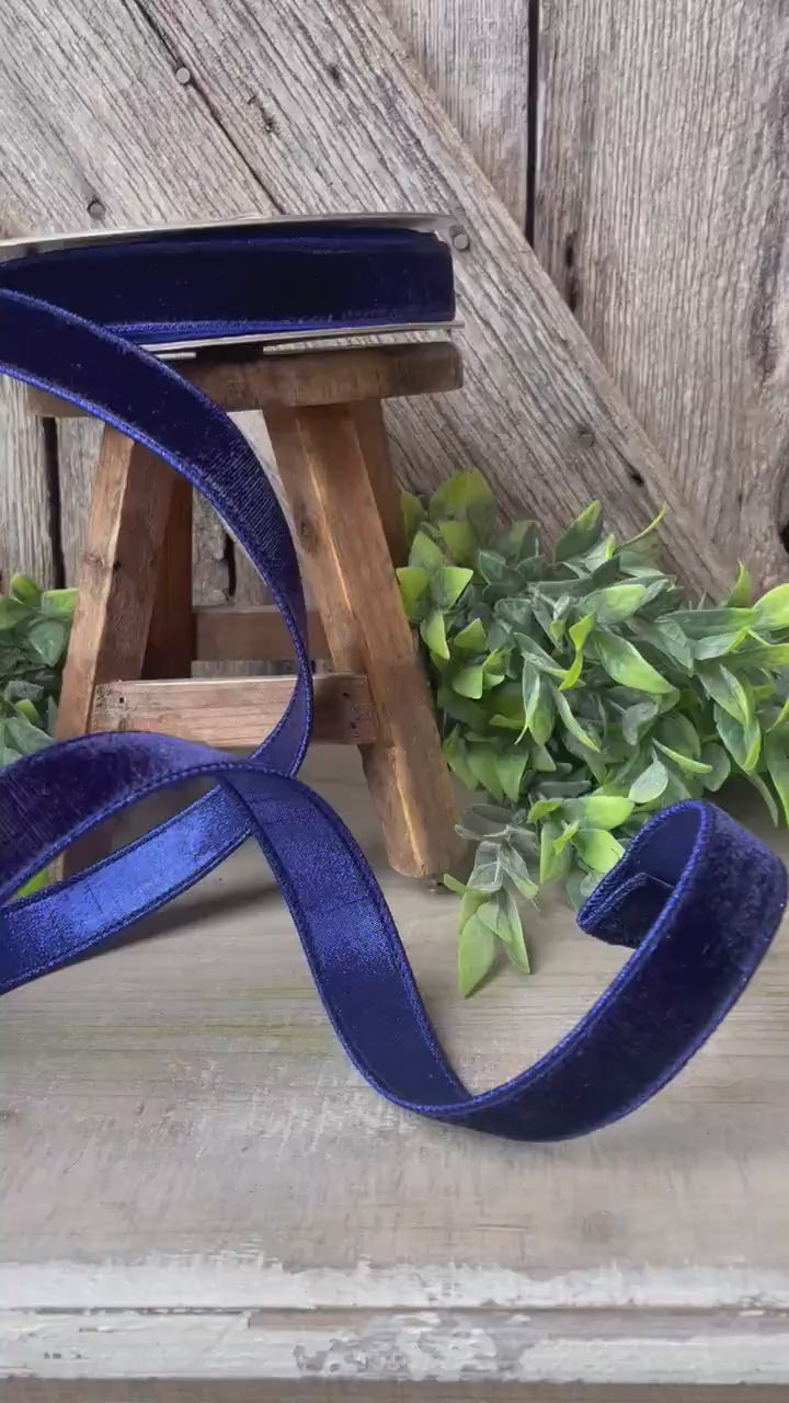 1" Navy Blue Velvet Ribbon, Velvet Ribbon, Farrisilk Wired Velvet Ribbon