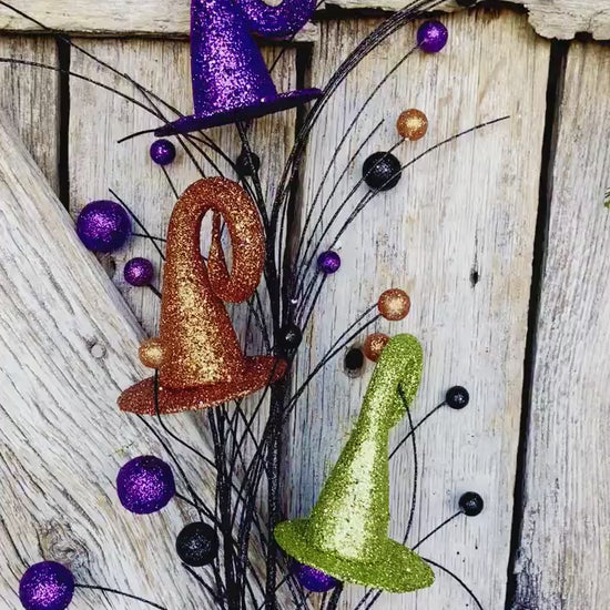 31" Witch Hat Glittered Spray, Halloween Spray, Halloween Floral Spray