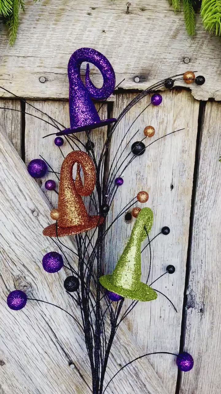 31" Witch Hat Glittered Spray, Halloween Spray, Halloween Floral Spray
