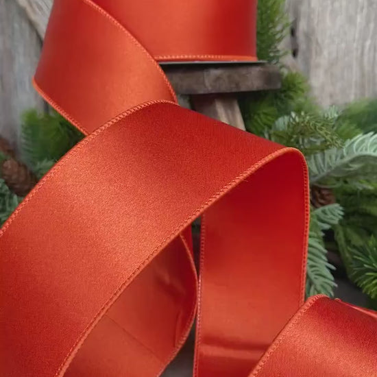 2.5" Orange Satin Ribbon, Farrisilk Ribbon, Wired Ribbon
