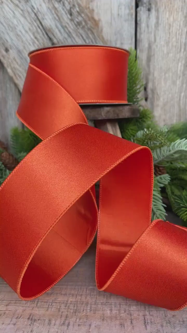 2.5" Orange Satin Ribbon, Farrisilk Ribbon, Wired Ribbon