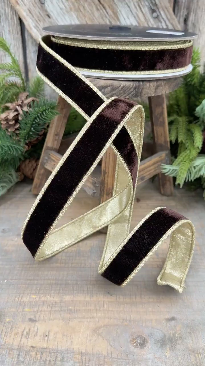 1" Chocolate Brown Velvet Ribbon, Farrisilk Flashy Velvet Ribbon