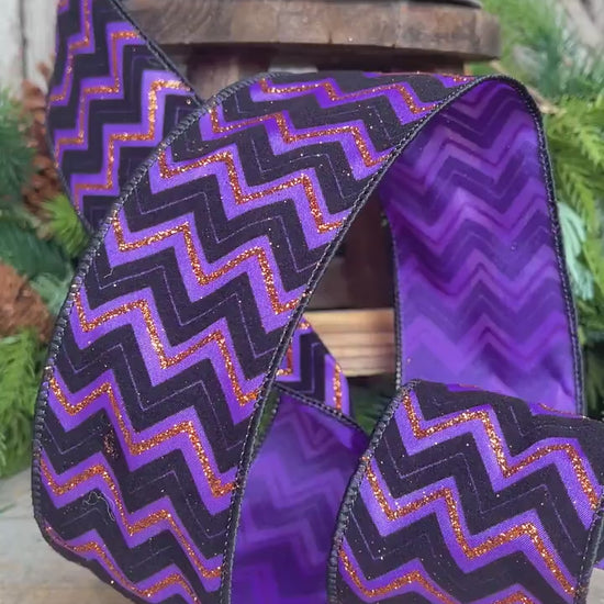 2.5" Purple Chevron Web Ribbon, Farrisilk Ribbon, Halloween RIbbon