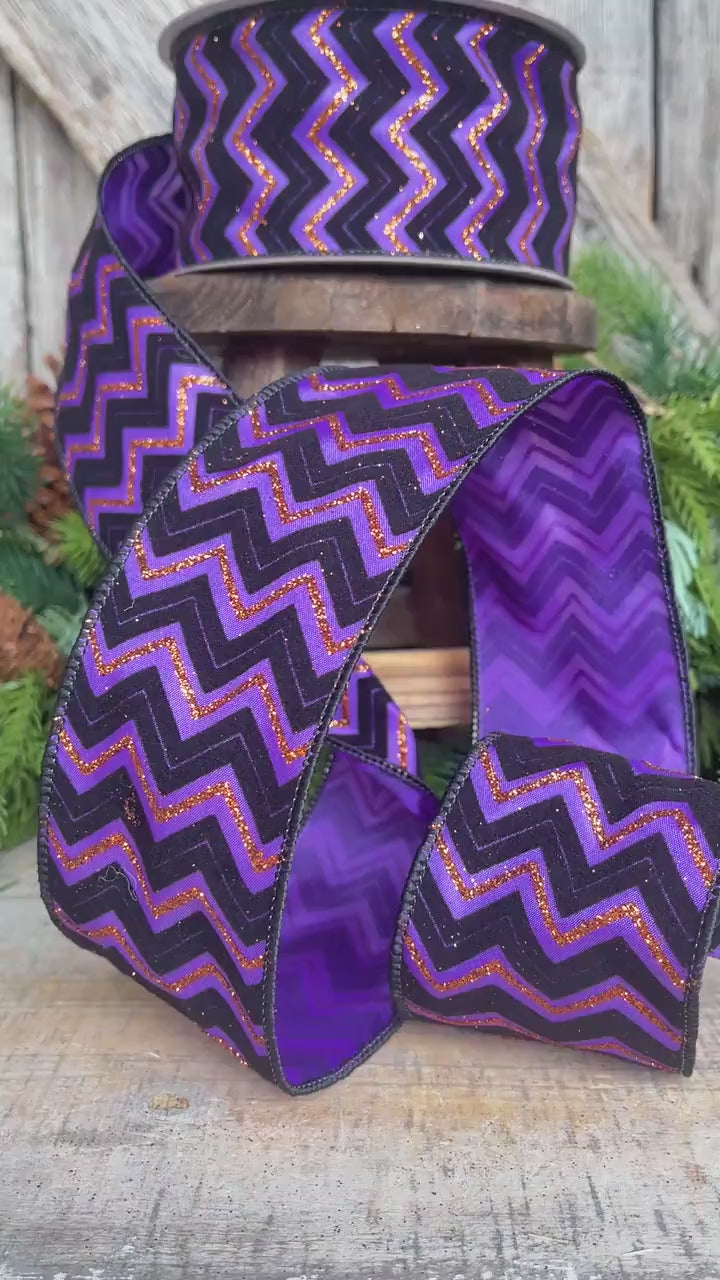 2.5" Purple Chevron Web Ribbon, Farrisilk Ribbon, Halloween RIbbon