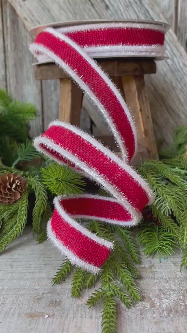1" Red Frosty Burlap, Farrisilk Ribbon, Christmas Ribbon