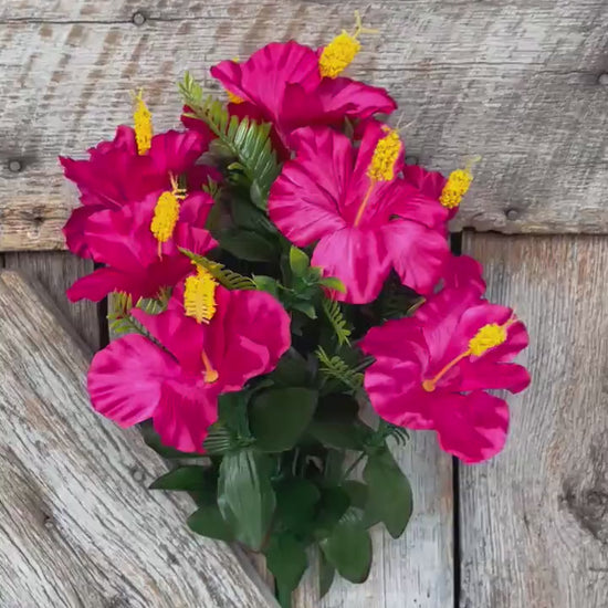 28" Hot Pink Hibiscus Bush, Artificial Stem, Hibiscus Spray
