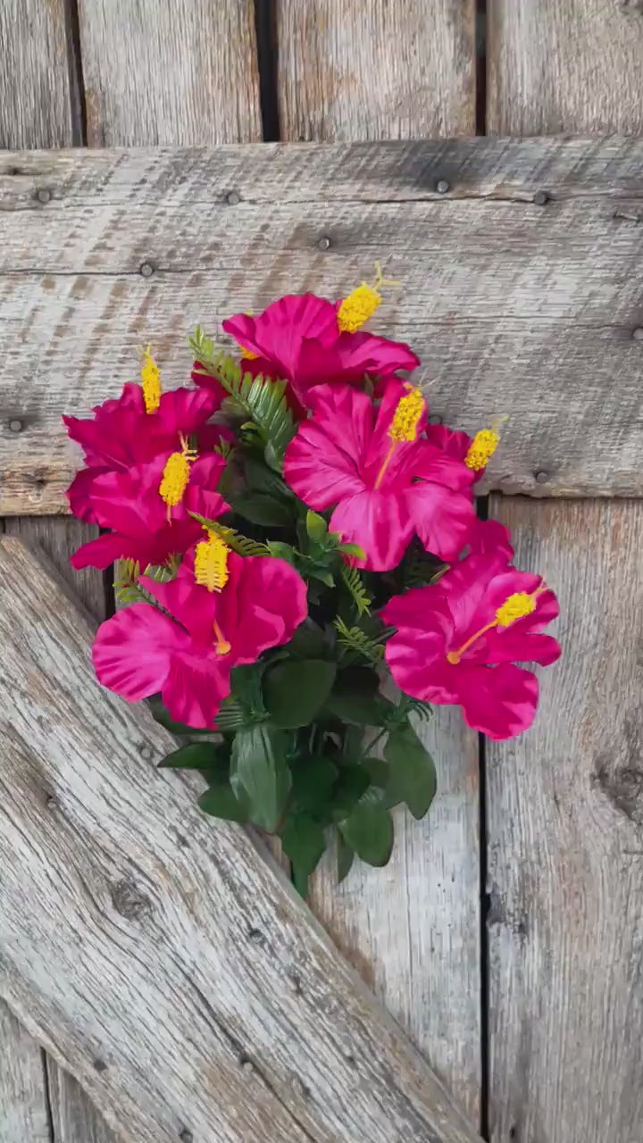 28" Hot Pink Hibiscus Bush, Artificial Stem, Hibiscus Spray