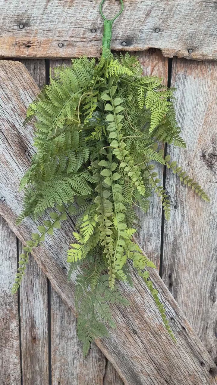 26" Mixed Fern Teardrop Greenery, Artificial Hanging Fern Swag