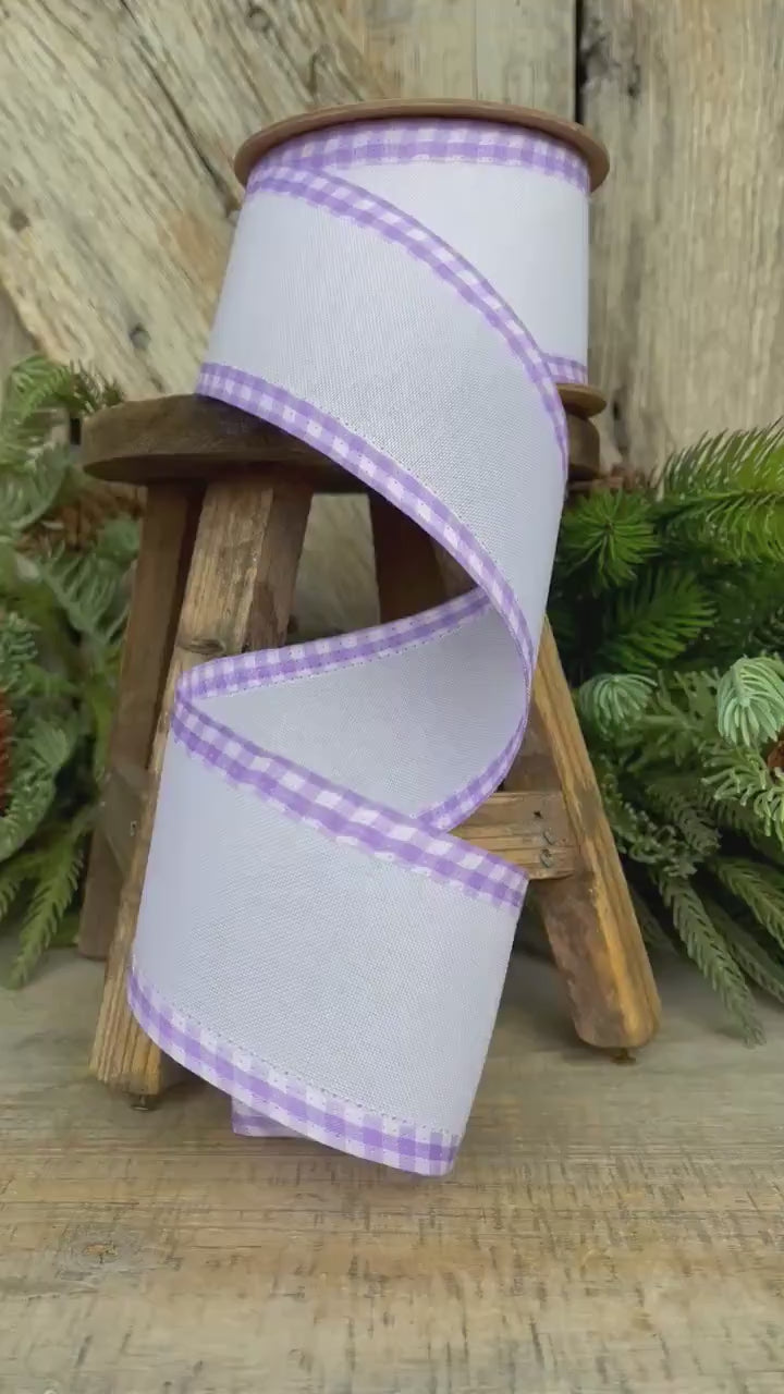2.5" Purple Lavender Gingham RIbbon, Spring Ribbon, Easter Ribbon