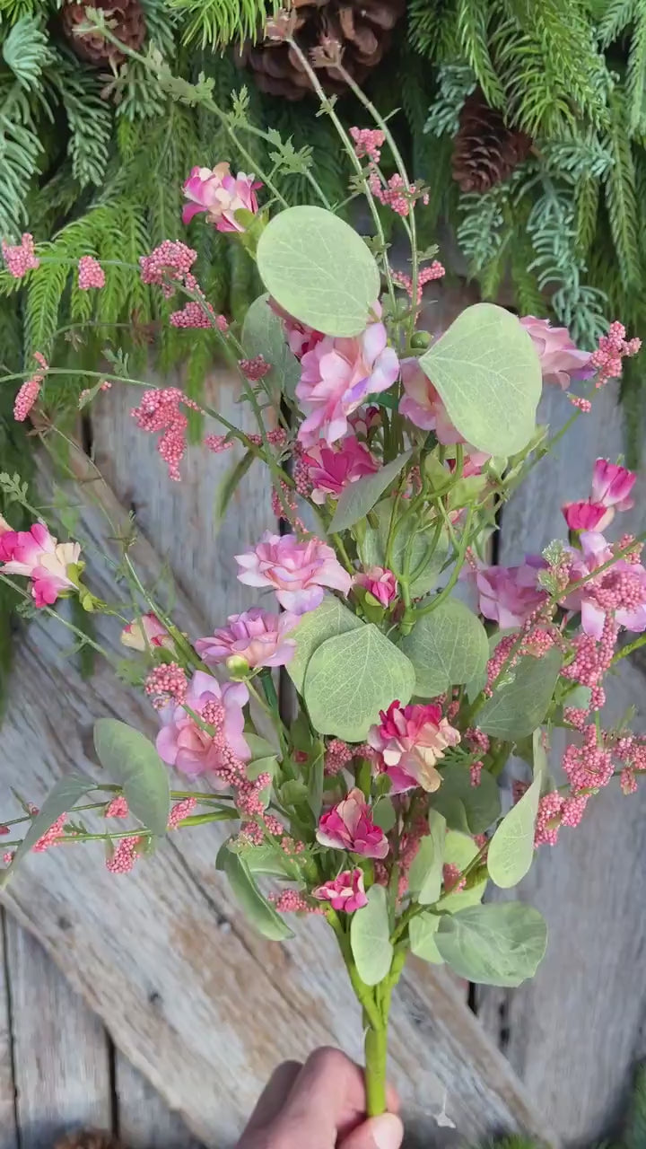 20" Pink Mixed Wild Flower Bush, Floral Filler Spray, Spring Florals