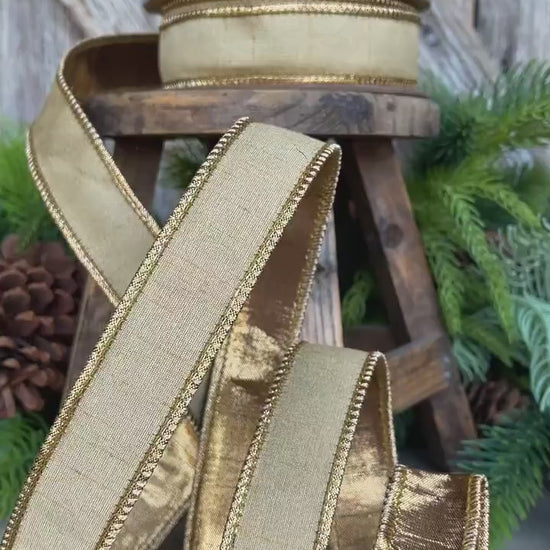 1" Gold Ribbon, Gold Christmas Ribbon, Wired Ribbon