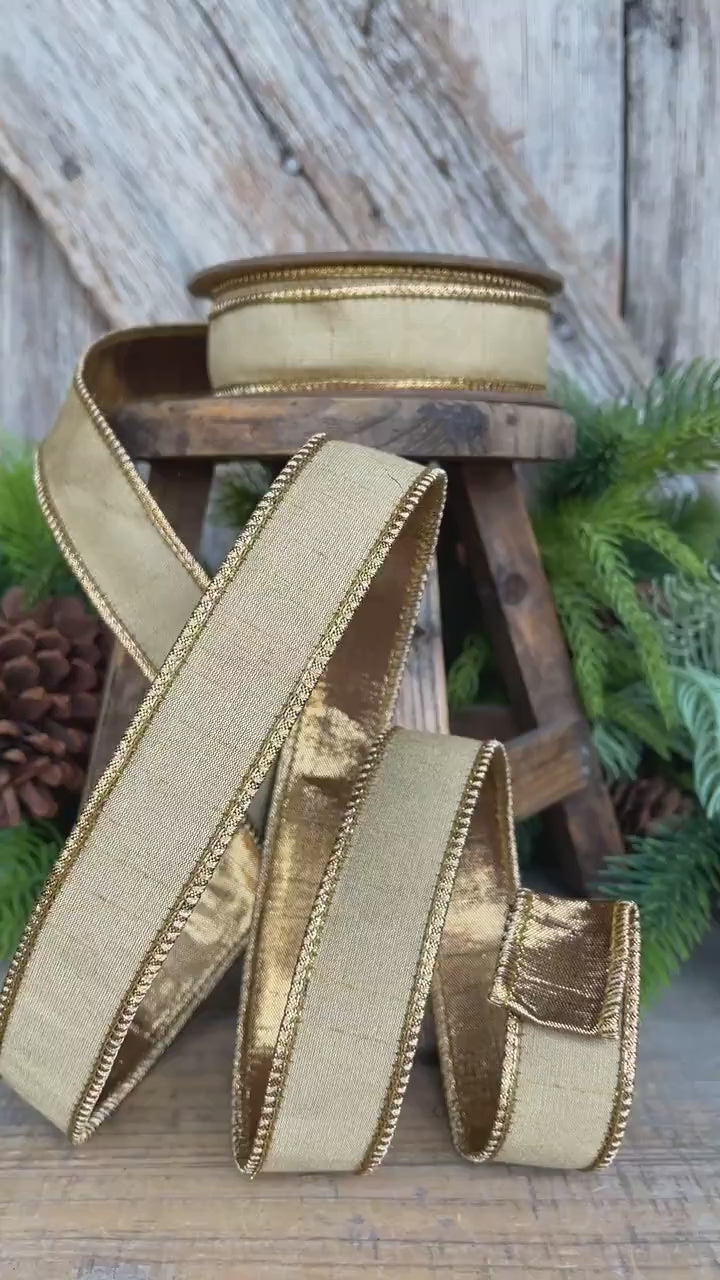 1" Gold Ribbon, Gold Christmas Ribbon, Wired Ribbon